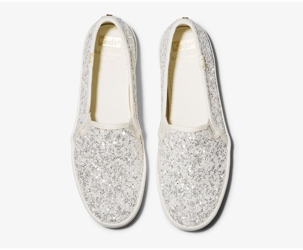 Slip Ons Keds Mujer Blancas - Kate Spade New York Double Decker Glitter - 461-WIGTRM